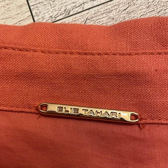 NWOT Elie Tahari Linen Blend Johnny Collar
Eyelet Trim Dress Sunrise Orange Sz M - Picture 6 of 11